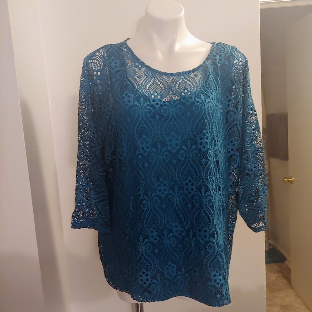 RUBY RED TEAL 3/4 SLEEVE TANK W/ TOP